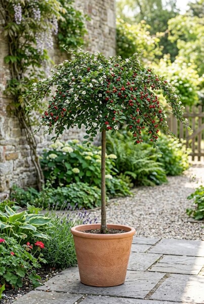 Cotoneaster suecicus 'Coral Beauty' op stam 80 cm C5