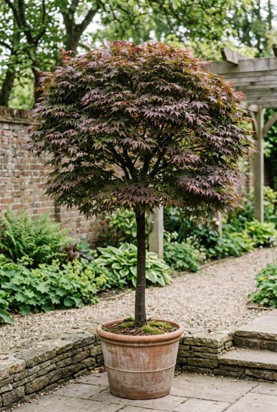 Acer palmatum 'Nigrum' bolvorm op stam 150 cm C230