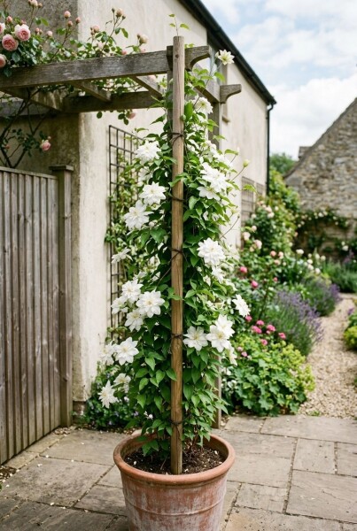 Clematis florida 'Alba Plena' op gestokt 70 cm C2