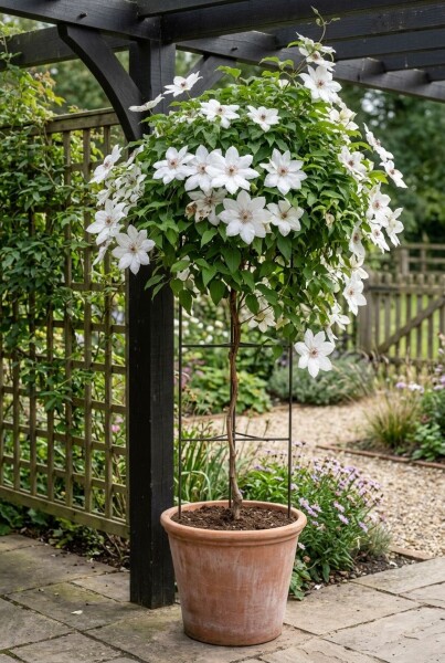 Clematis 'Miss Bateman' gestokt 80-100 cm C2