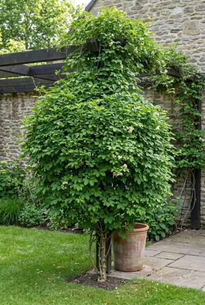 Akebia quinata 'Cream Form' gestokt