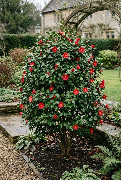 Camellia vernalis 'Yuletide' Struik