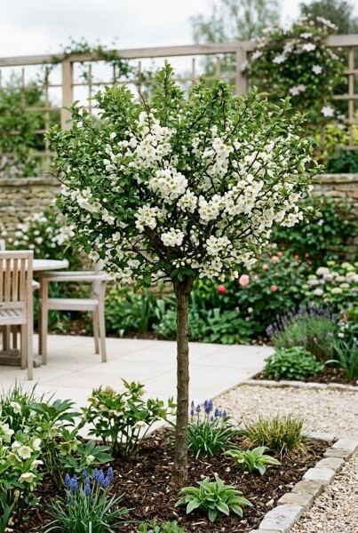 Chaenomeles speciosa 'Nivalis' gestokt
