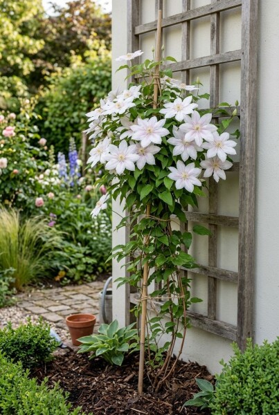 Clematis 'Jan Pawel II' gestokt