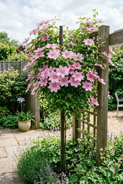 Clematis 'Margaret Hunt' gestokt