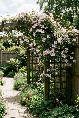 Clematis montana 'Elizabeth' gestokt