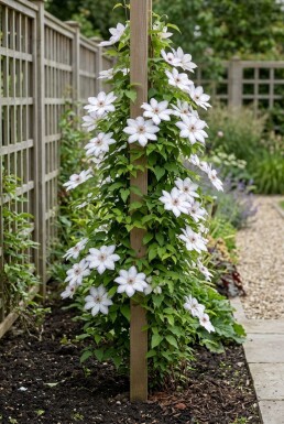 Clematis 'Mrs George Jackman' gestokt