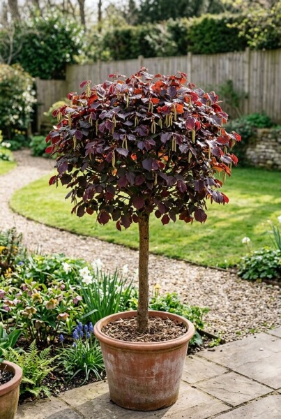 Corylus avellana 'Anny's Red Dwarf' op stam