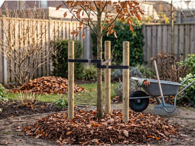 Boompaal bij een jonge boom